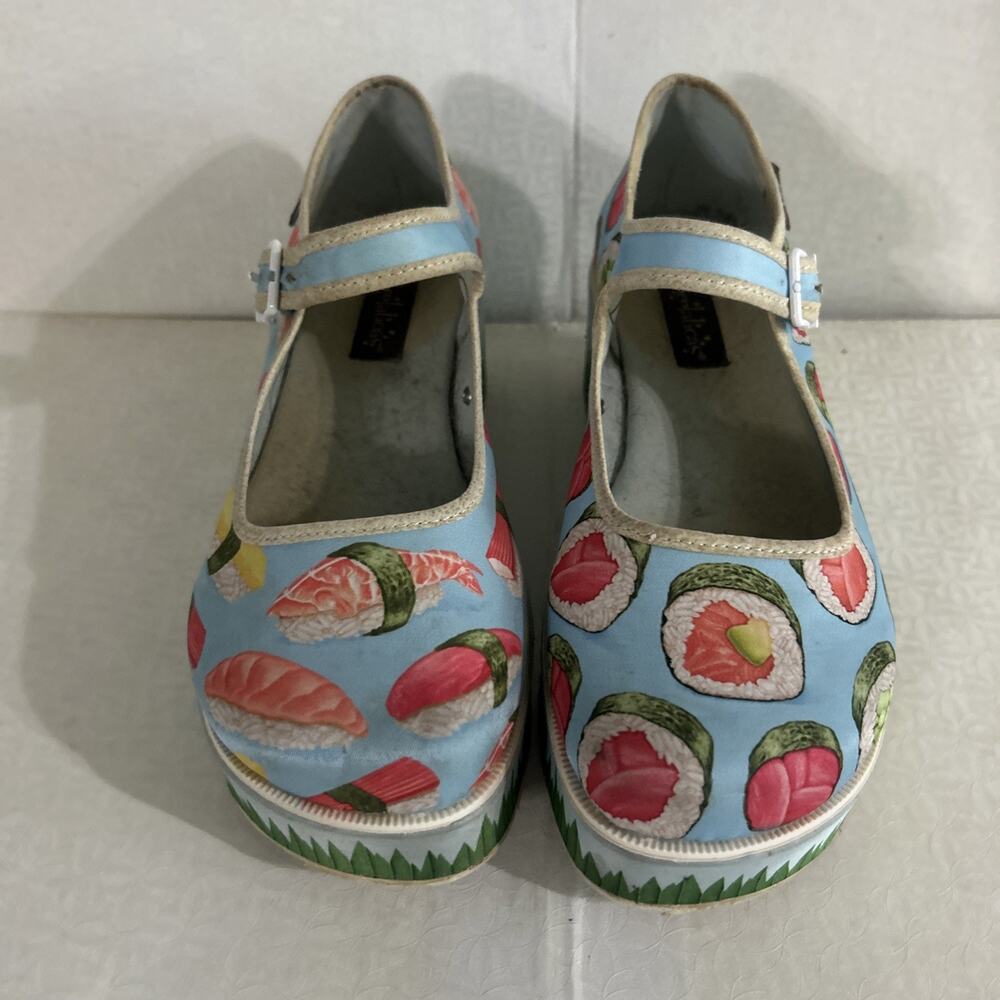 Hot Chocolate Design Sushi Mary Jane Platform Shoes Blue Novelty Women's Size 7